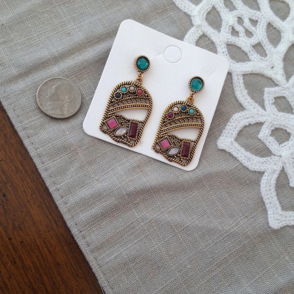 NEW Elegant Gold and Turquoise Multi Color Earrings - Picture 4 of 5
